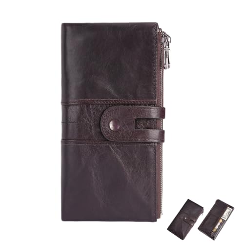 Women's Genuine Leather RFID Blocking Wallet, Large Capacity Long Clutch Purse with 15 Card Slots, 2 Cash Compartments, 2 Phone Pockets, Coin Pocket – Vintage Snap Closure Handbag(Purple)