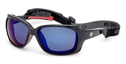 Harley-Davidson Womens Fire Bird Blue Mirror Sunglasses w/Headstrap, Shiny Black
