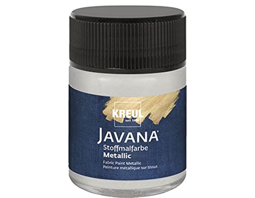 KREUL 92446 - Javana Peinture pour tissu pour textiles clairs et foncés, 50 ml verre, Argent métallisé, couleur crémeuse et brillante avec effet métallique et caractère pastose