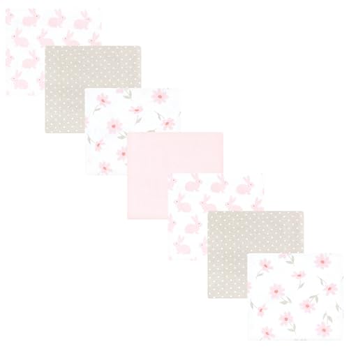 Image of Little Treasure Hudson Baby Cotton Poly Flannel Receiving Blankets Multipack, Pink Honey Bunnies, 30x30 inches