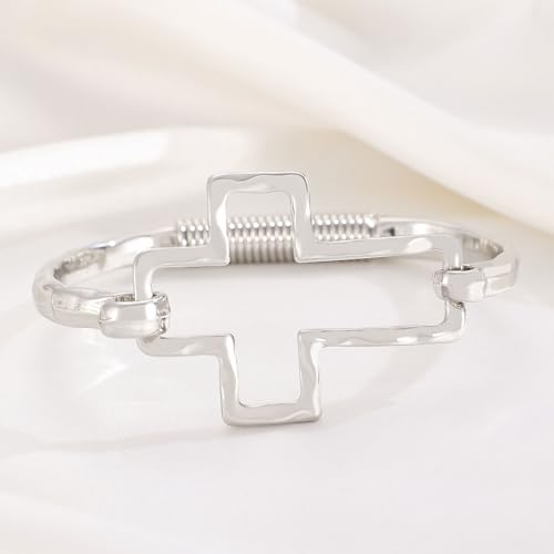 Chunky Gold Cross Bracelet for Women Silver Hadnmade Big Cross Bangle Bracelet Jewelry Gift for Women2