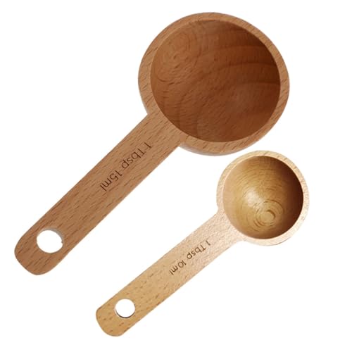 TOGEVAL 2個 木製計量スプーン コーヒースクープ 大さじ 小さじ 多機能 軽量で持ちやすい キッチン用食品計量匙 食器洗浄機対応