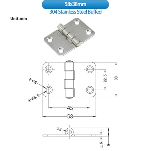 Charnière de porte 180 degrés acier inoxydable 304 plate pliable - 3