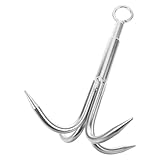 DIYEAH Gancho de Agarre de Acero Inoxidable de 4 Garras, Gancho de Anclaje Mediano Resistente Oxidación para Pesca en Muelle y Recuperación Acuática en Actividades al Aire Libre