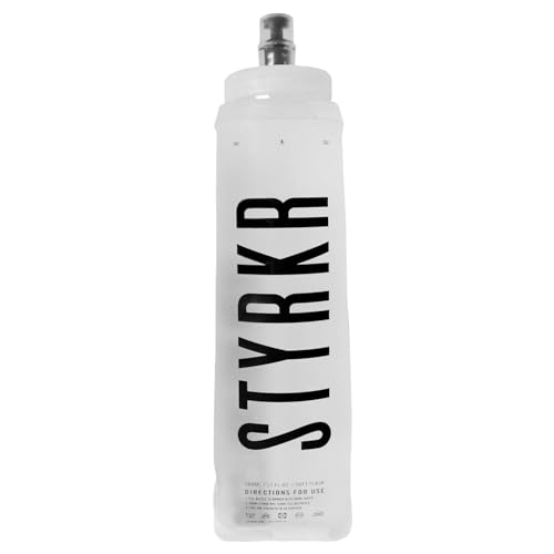 STYRKR Soft Water Bottle 500ml Running Flask in Clear/Transparent - Foldable & Squeezable, Wide Mouth & Easy Clean - Bike, Sports or Gym