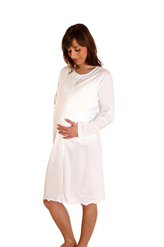 Premamy - Camisa Clinica para Maternidad, Modelo de Frente Abierto, Jersey algodón, pre-Post-Parto - Blanco - Vi (XL)
