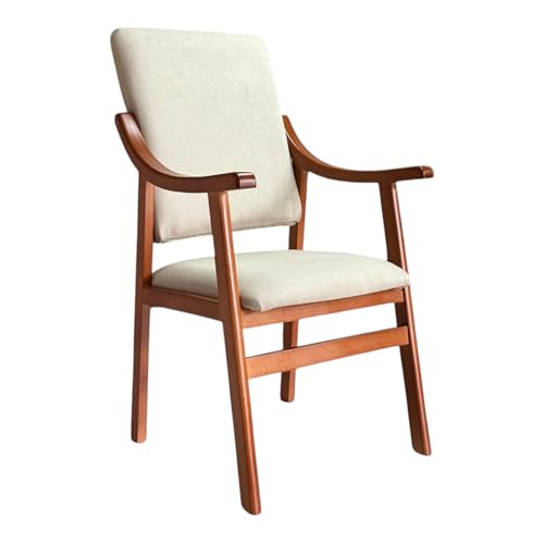 Sueña y Descansa Sillón Alto con reposabrazos de Madera de Haya Color Cerezo tapizado en Beis