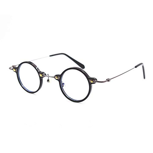 BETSION Vintage Small Round 36mm Hand Made Black Eyeglass Frames Titanium Acetate Full Rim Men Women Unisex (Black)