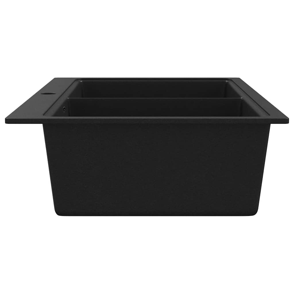 vidaXL Fregadero Encastrable con 2 Senos de Granito Negro Cubeta Lavaplatos