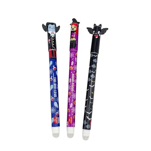 EVIRNFVEQ 3PCS Gelschreiber Radierbar2025 Halloween Neuer Vampire Hexen und Fledermäuse: Magische löschbare Halloween StiftRadierbarer Kugelschreiber