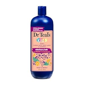 Dr Teal’s Kids 3-in-1 Elderberry Bath: Bubble Bath, Body Wash & Shampoo, 20 fl oz.