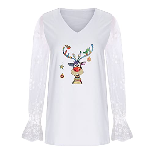 Ugly Christmas Sweater Women New Year 2023 Funny Cute Winedeer Print Tee Shirt Crewneck Sweatshirt Fashion Holiday Top #TOP4