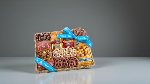 A Gift Inside Birthday Chocolate Caramel and Crunch Grand Gift Basket with Snacks, Pretzels, Ghirardelli and Chocolate-covered Nuts