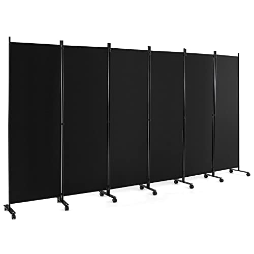 Multigot 1/3/4/6 Panel Room Divider, Folding Wall Privacy Screen Protector, Movable Partition Privacy Separator for Living Room Bedroom Office (Black, 6 Panels: 335 x 30 x 172cm)