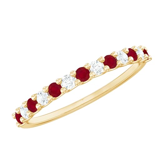 Natural Ruby Diamond Half Eternity Ring, AAA Quality, Certified Ruby Eternity Stackable Ring (With Jewelry Box)
