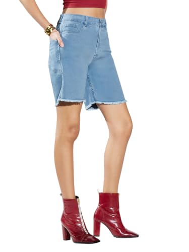 Image of Miss Chase Women's Regular High Rise Above Knee Stretchable Denim Shorts