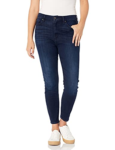 7 For All Mankind Women's Ankle Skinny High Rise Jeans, Blue/Black Santorini, 27