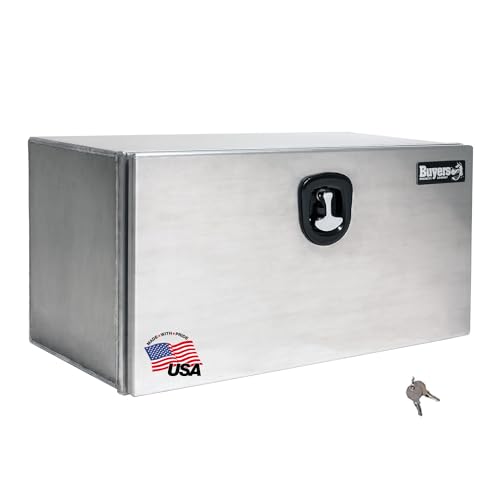 Image of Buyers Products 1706400 Underbody Truck Box, Smooth Aluminum, 18x 18x 24 Inches, Made in the USA, Lockable T-Latch, Heavy Duty Truck Tool Box, Silver