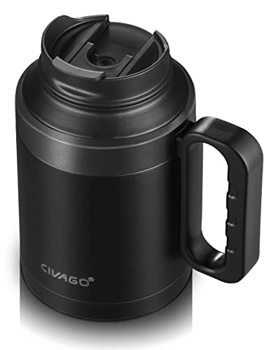 Civago 50 Oz Insulated Tumbler Mug With Lid And Straw, Vacuum Travel Coffee Mug With Handle, Double Wall Stainless Steel Water Cup Bottle, Black #TOP1