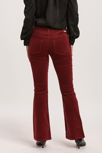 DEAR JOHN Rosa Flare Pant Mid Rise Slim Fit Full Inseam Flared Hem Comfort Stretch Velveteen Denim – Burgundy Velvetteen – 273