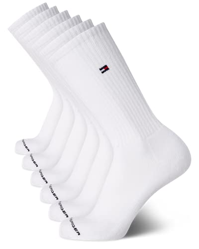 Tommy Hilfiger Men's Crew Socks - 6 Pack Performance Comfort Cushioned Athletic Socks - Breathable Crew Socks for Men (7-12), Size 7-12, Solid White