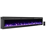 CharaVector 100 inch 750W/1500W Electric Fireplace Inserts with Remote Control in Wall Mounted, Energy Saving LED Insert Fireplace Heater Indoor Glass View with Remote Control & Touch Screen, Black