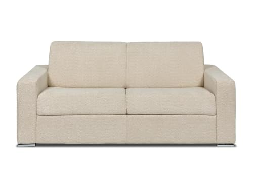 Vente-unique-Schlafsofa mit Matratze 3-Sitzer - Liegefläche 140 cm - Matratze 22 cm mit Memory Schaum - Bouclé-Stoff - Beige - CALITO