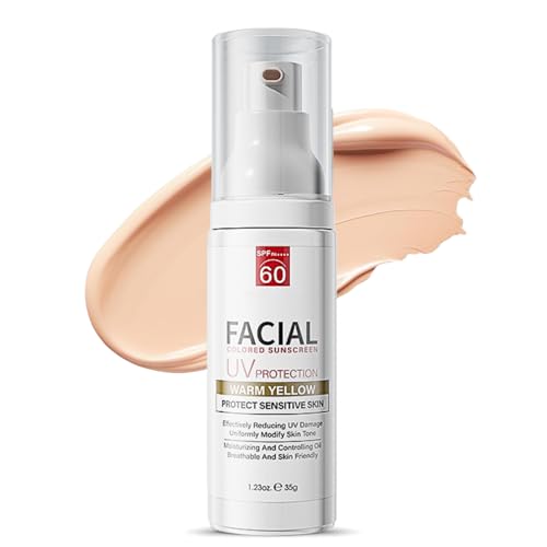Tinted Sunscreen for Face SPF 60, Face Sunscreen SPF 60, Tinted Moisturizer for Sensitive Skin, Tinted Daily Facial Suncream, Light & Breathable, Non Greasy, Natural Coverage, 1.23 oz