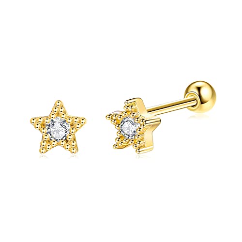 ZQHWYZ 18K Rose Gold Earrings for Women, Star with Round Diamond Helix Cartilage Stud Earrings for Women Gold