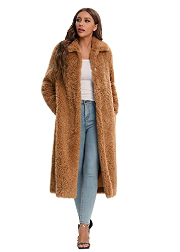 Women Faux Fur Winter Coats Open Front Long Cardigan Coat Warm Women's Fuzzy Fleece Jacket Overcoat Outwear with Pocket S-XXL2