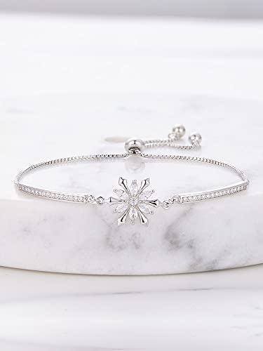 Bisaer Snowflake Tennis Bracelets For Women Girls, White Gold Plated Cubic Zirconia Charm Bracelet With Adjustable Chain, Anniversary, Birthday, Mother Day, Women' S Day Bracelet. #TOP1