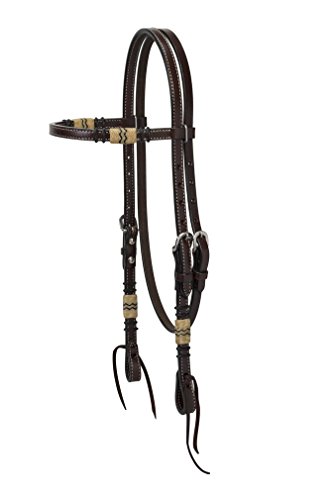 Turquoise Cross Rawhide Accented Browband Headstall Dark Oiled, Horse Size