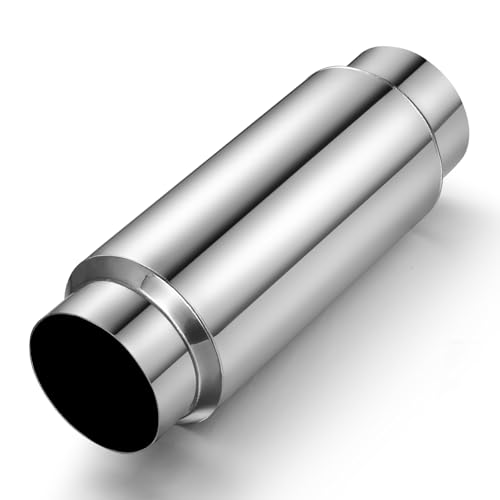 Wabuiltown 4" Inlet Exhaust Resonator, 4" Outlet 14" Overall Length Stainless Steel Performance Muffler, Straight Through Design, Weld-On, Universal for Car Truck, Polished