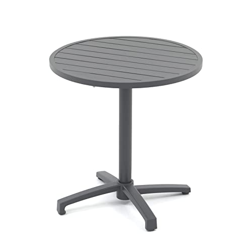 Soleil Jardin Indoor/Outdoor 27.4” Round Coffee Table, Aluminum Bistro Table With Folding Table Top And Base, Modern Dining Table For Yard Balcony Pool And Restaurant Cafes, Dark Grey #TOP12