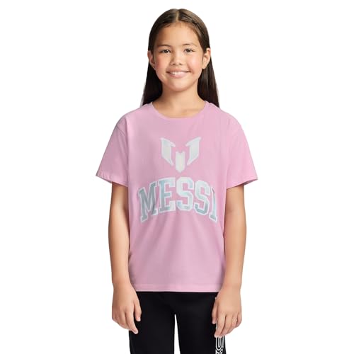 Image of Messi Girls' Lifestyle Short Sleeve T-Shirt, Slim-fit Graphic Tee, Cotton Blend Fabric