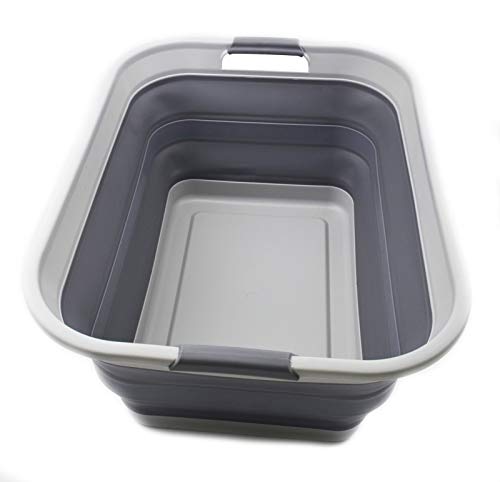 SAMMART 42L (11 galones) Cesta plegable de plástico para la colada, contenedor de almacenamiento/organizador portátil, para lavadora, ahorro de espacio, capacidad de agua 34L (9...