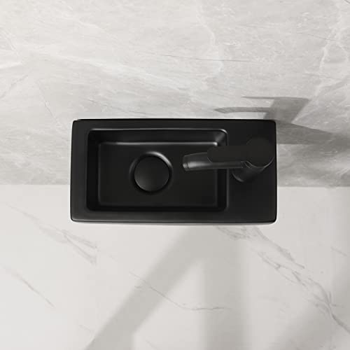 Black Bathroom Rectangle Wall Hung Porcelain Ceramic Small Sink Wash Art Basin With Overflow&Faucet For Cloakroom Lavatory Toilet (Right Hand) #TOP1