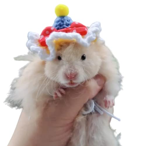 Hamster Hat Mini Small Animals with Adjustable Strap Lovely Hand Knitted Tiny Hats for Lizard Guinea Pig Reptile Christmas Party Clothes Costume Accessories (Small,Snow)