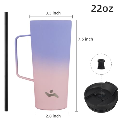 Image of Konokyo 22 oz Insulated Tumbler with Handle & Straw, Stainless Steel Mug