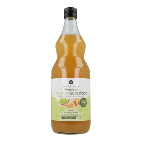 PLANETA HUERTO | Vinagre de Manzana Ecológico Crudo 1 L – Vinagre Sin Filtra, Rico en Enzimas y Ácido Acético – Ideal para Aliños, Digestión y Estilo de Vida Saludable