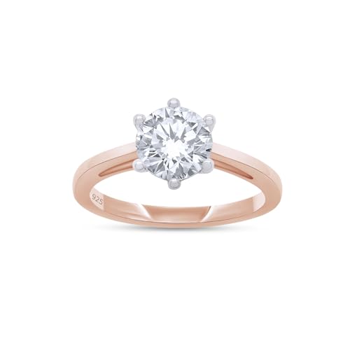 SAVEARTH DIAMONDS Solitaire Style, 1.00 ct 6.5MM Round Cut Lab Created G-H Color Moissanite Diamond Engagement Promise Ring For Women In 14k Gold Over Sterling Silver (VVS1 Clarity)
