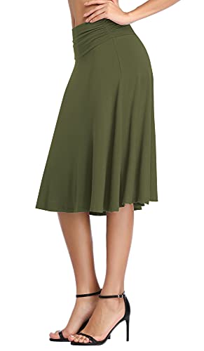 Image of Urban CoCo Women's Ruched High Waist Knee Length Jersey A-Line Stretchy Flared Casual Skirt