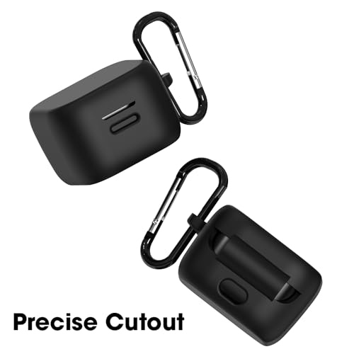 Image of Sounce Earphone Case Cover Compatible for Boat Airdopes Fuel, Soft Silicone Skin Case Cover Shock-Absorbing Protective Case with Keychain [Front LED Visible](Black)