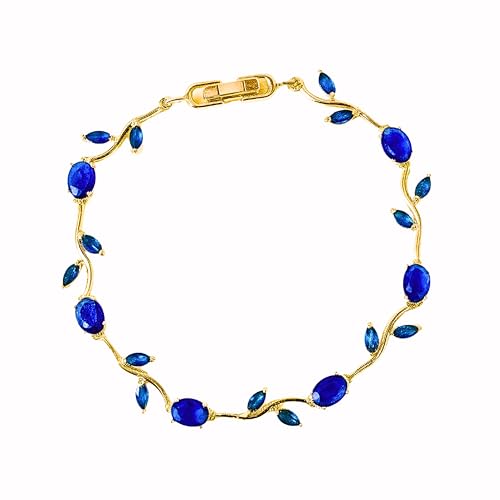 Image of Trend It Anti Tarnish Blue Tulip Bracelet for Women | Blue Crystal Gold Finish Bracelet | Elegant Minimalist Jewellery Gift for Girls