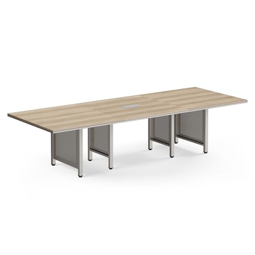 NBF at Work Expandable Conference Tables - Warm Ash Laminate Conference Room Tables - Steel Leg Office Meeting Table - Durable Training Tables with Built in Power Module (47.24"D x 129.91"W x 29.53"H)