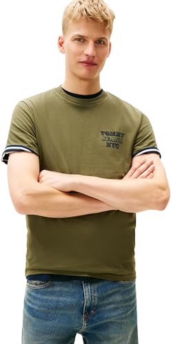 Tommy Jeans T-Shirt da Uomo Tjm Slim Entry Bills SS Tee DM0DM22321 S/S, Verde (Verde Scuro), XS, Verde (Verde Scuro), XS