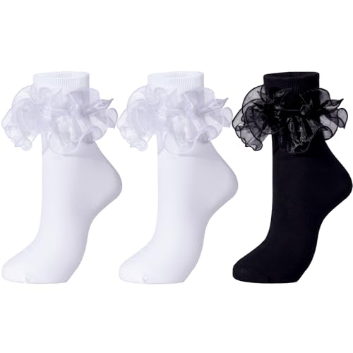 Image of Dicry Socks for Women, Big Ruffle Socks with Turn Cuff and Double Lace