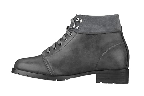CALTO Men's Invisible Height Increasing Elevator Shoes - Dark Slate Leather Round-Toe Lace-up Ankle Boots - 3.3 Inches Taller - K9360 - Size 8 D(M) US3