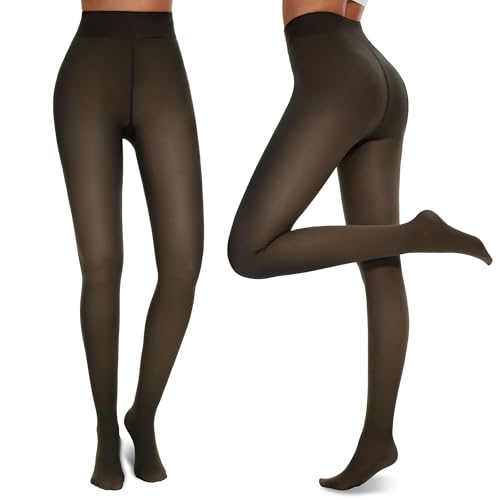 Image of NexiEpoch 2 Pairs Fleece Lined Tights Women - Pantyhose Sheer Black Thick Dress Thermal Warm Fake Leggings for Winter
