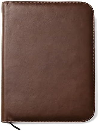 Maruse Personalized Italian Leather Executive Padfolio, Leather Portfolio Laptop Sleeve with Zip Closure and Writing Pad, Brown